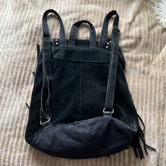 Steve Madden Black Small Backpack with Studs and Fringe - Picture 3 of 7